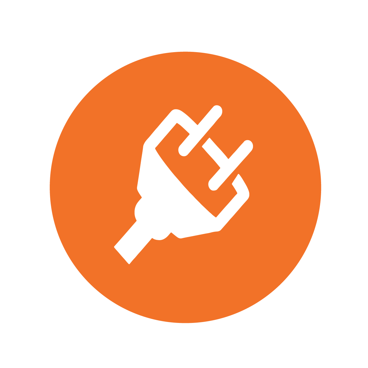 White power plug icon inside an orange circle.