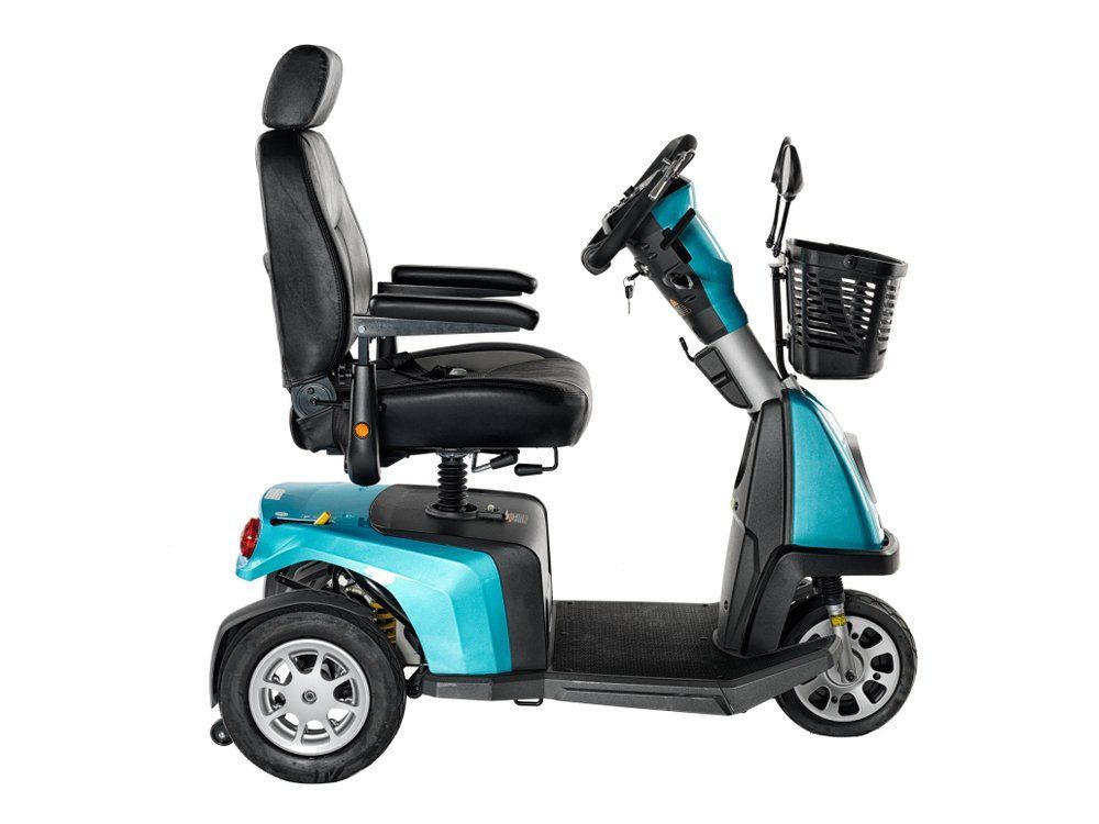 A Blue and Black Mobility Scooter with A Basket on The Front — Toukley World of Bikes In Toukley, NSW