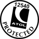 A black and white ATOL logo that says protected in a circle .