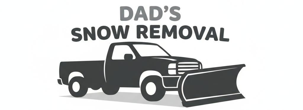Logo for Dad's Snow Removal, featuring a black pickup truck with a snowplow in front.