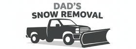 Logo for Dad's Snow Removal, featuring a black pickup truck with a snowplow in front.