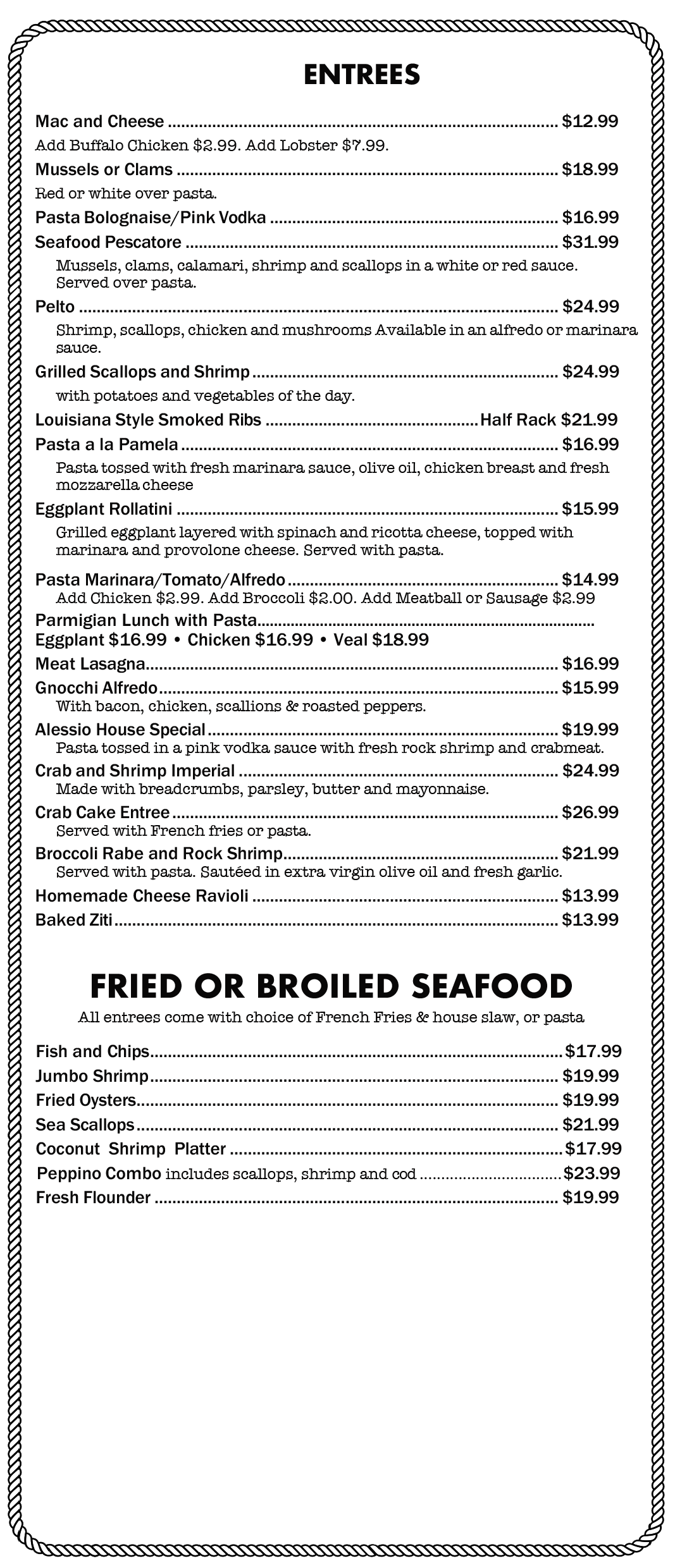 Alessio Seafood Grille Lunch Menu Entrees