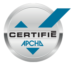 Un cercle argenté avec les mots certifie apcha dessus