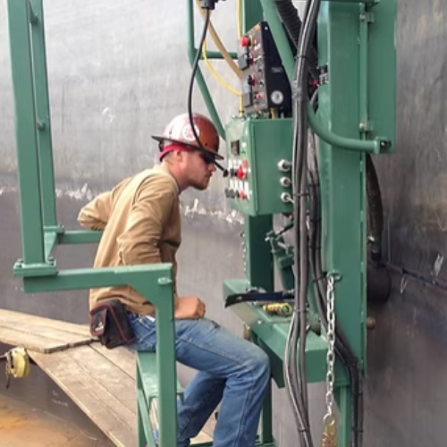 White building roof with two water tanks and a cloudy sky.