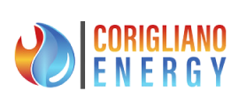 Logo of Corigliano Energy. Blue and orange flame design with text in gradient colors.