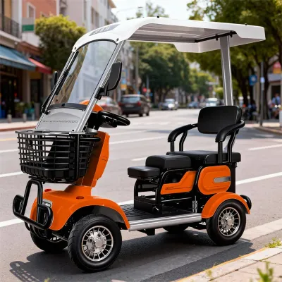 A close-up row of colorful parked scooters with reflective fenders, viewed from the front at an angle.