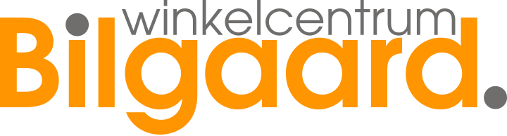 Het logo van Winkelcentrum Bilgaard in oranje, grijs en zwarte tekst op een witte achtergrond.