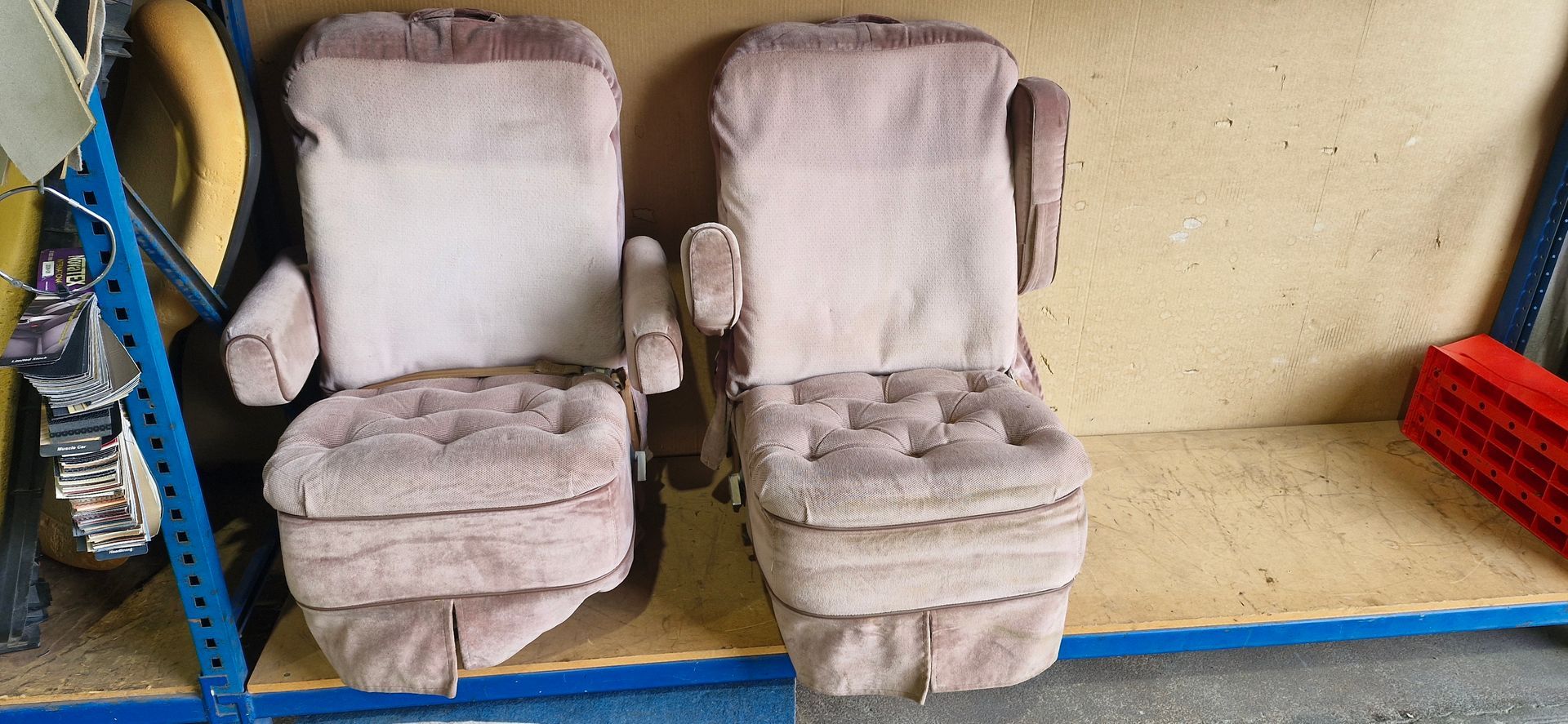 Two beige, tufted-upholstery captain's chairs — Tidy Trim Newcastle in Carrington, NSW