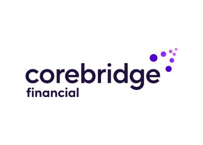 Corebridge Financial logo: purple text and dots forming an upward arc, white background.