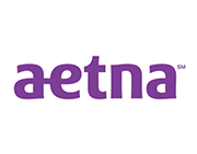 The aetna logo is purple and white on a white background.