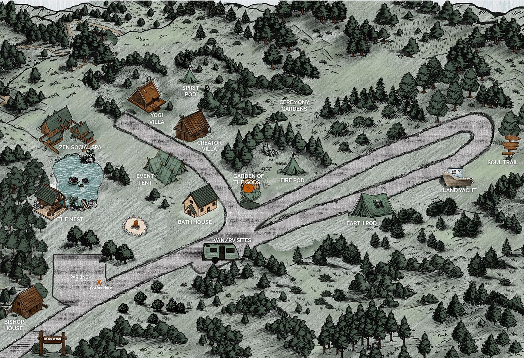 A map of Wunderland Resort's property.