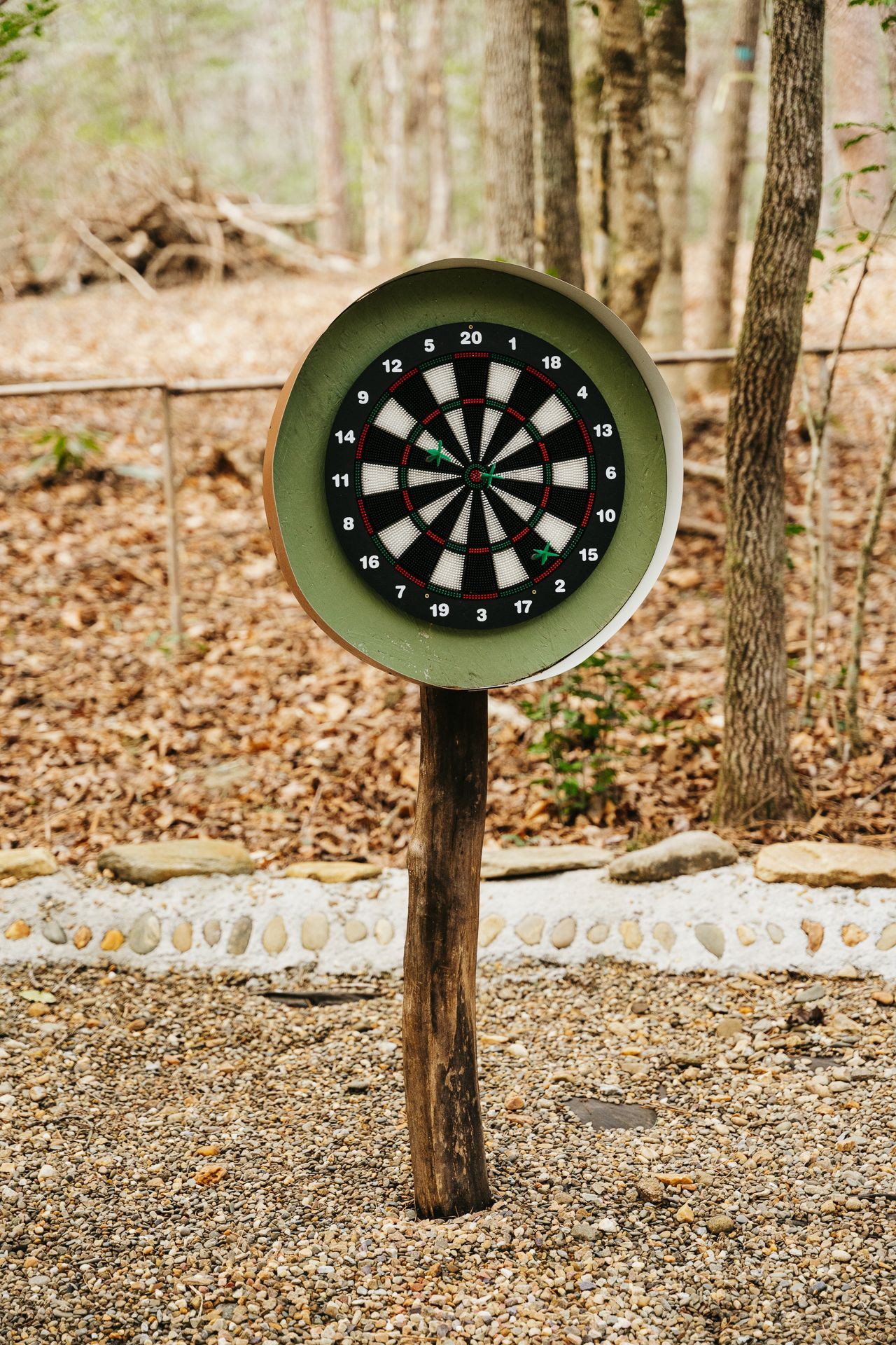 Dart board at a campsite