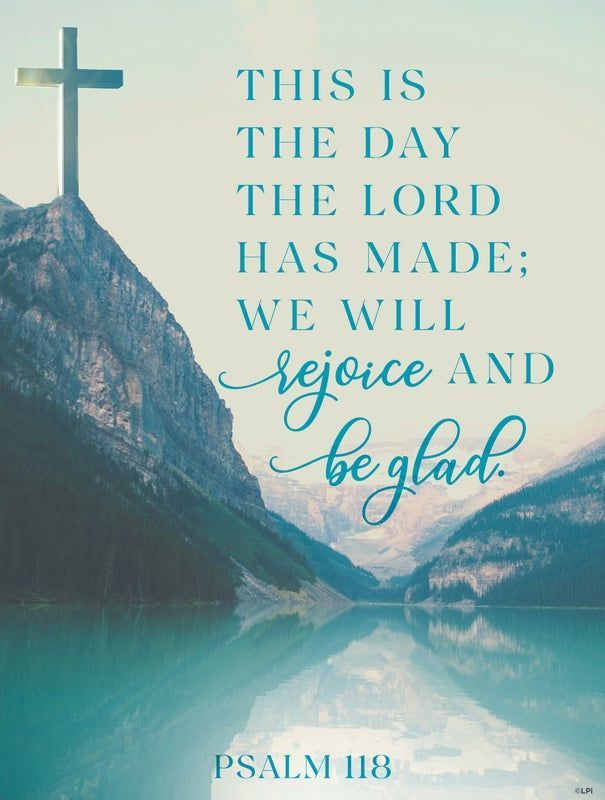 A bulletin cover with a cross and a quote from Psalm 118