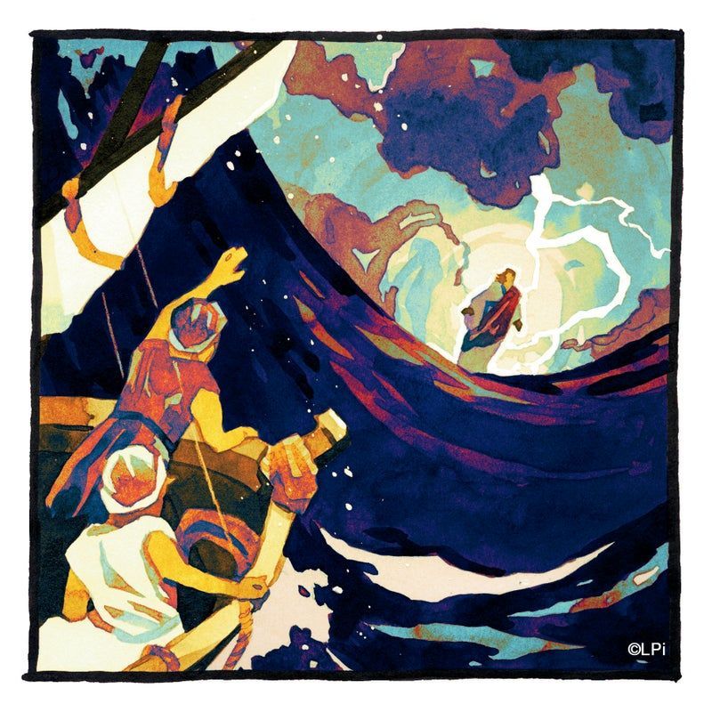 Illustration of Jesus walking on water.