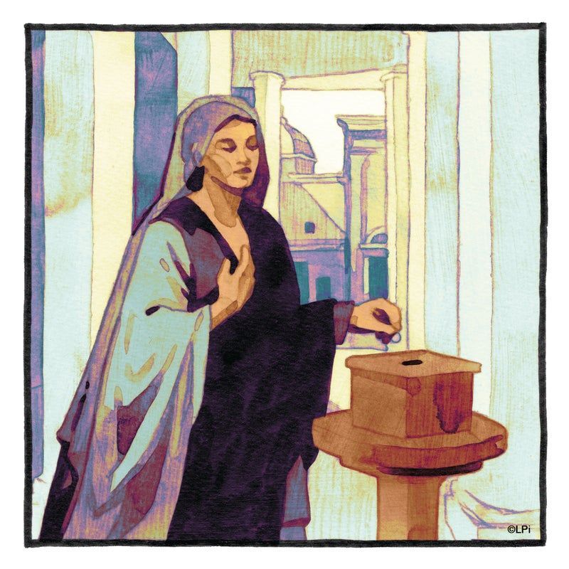 Illustration of a middle eastern woman donating money in a place of worship.