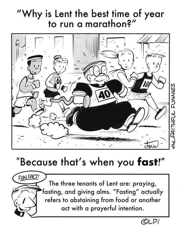 A black and white cartoon of a group of people running a marathon.