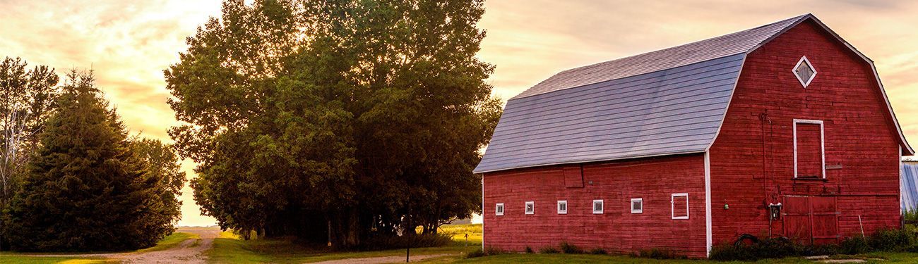 Image of a barn at sunset