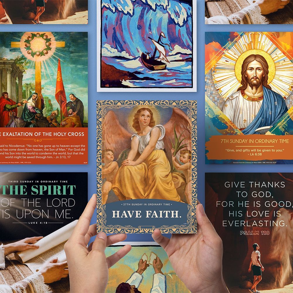 A collage of beautiful catholic bulletin covers.