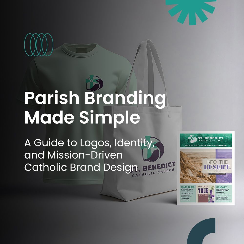 merchandise branded with a parish logo. Title is: Parish Branding Made Simple