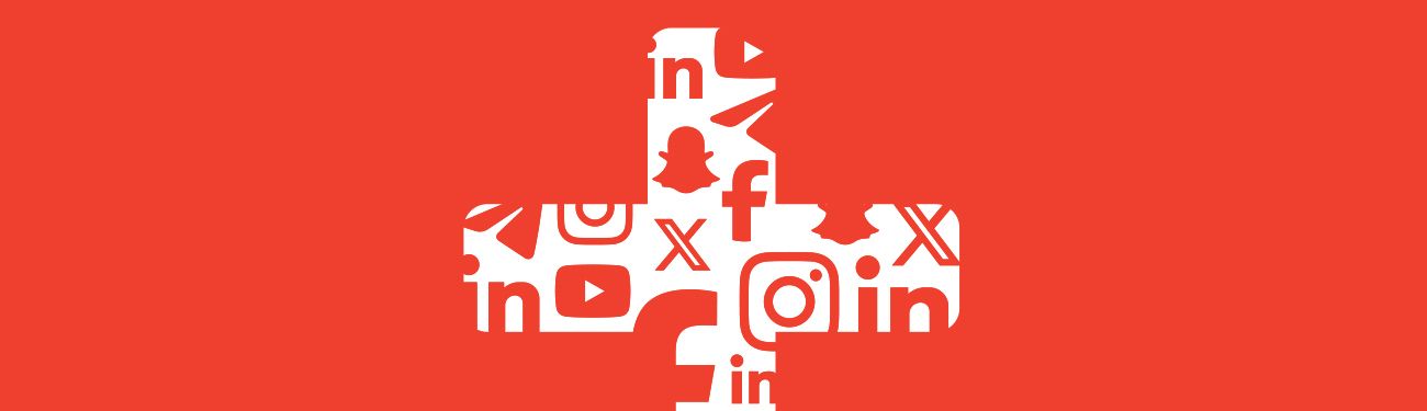 Cross image made out of social media icons.