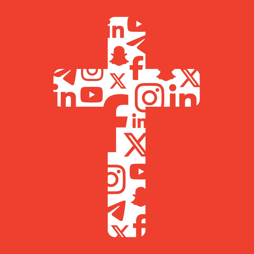 Cross image made out of social media icons.