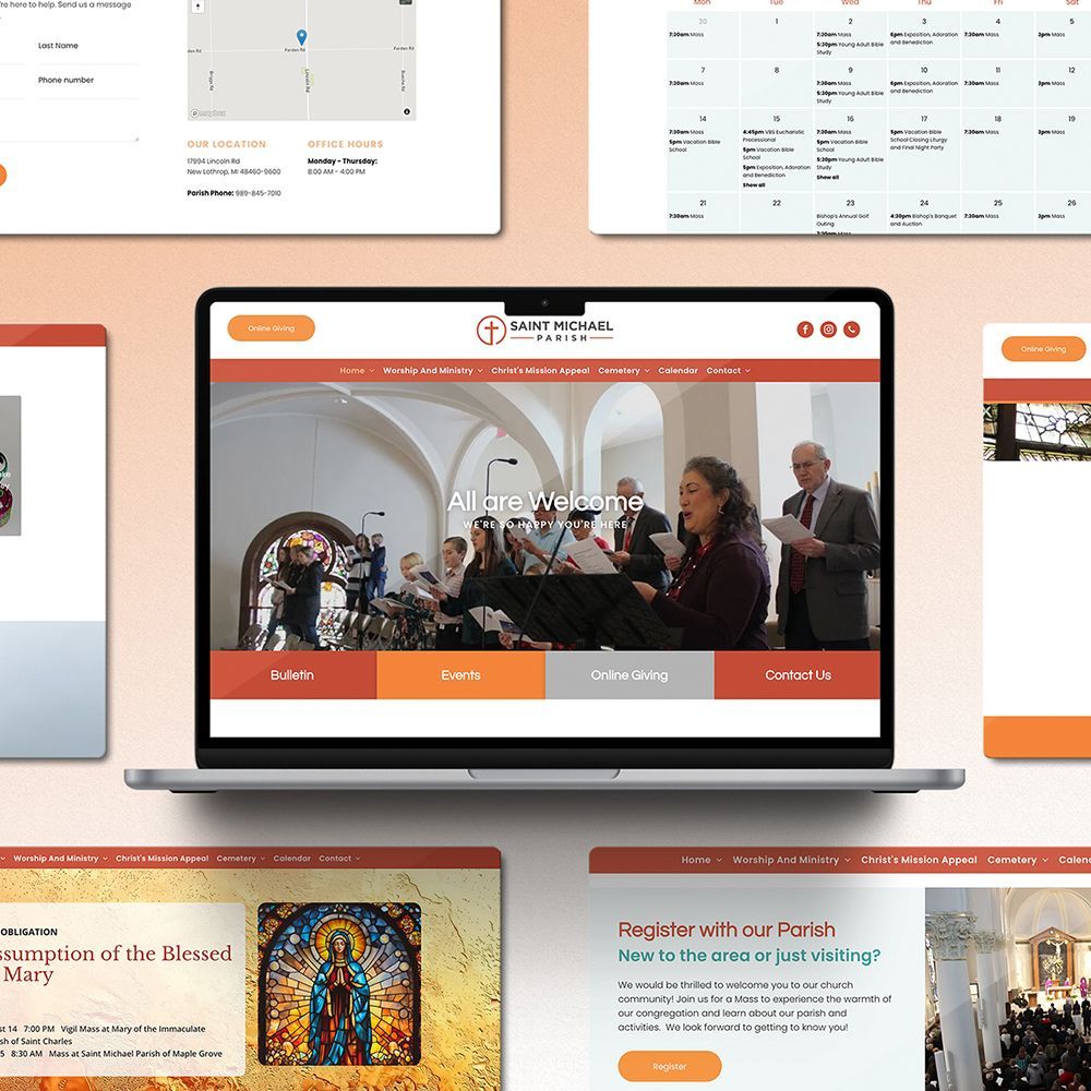 A computer showing a church website