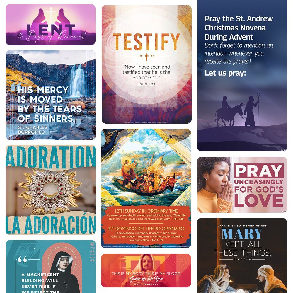 Collage of Catholic art and graphics