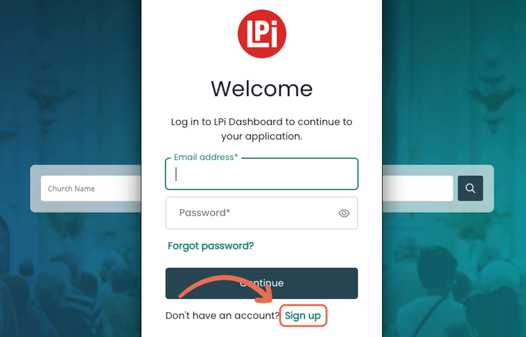A screenshot of a welcome page on a website with an arrow pointing to a Sign Up link.