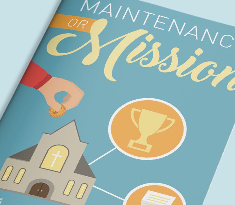 A book titled maintaining or mission has a picture of a church on the cover.