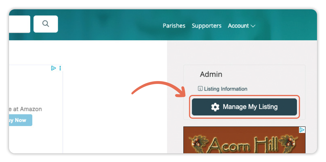 An arrow pointing to the Manage Publications link which is circled.