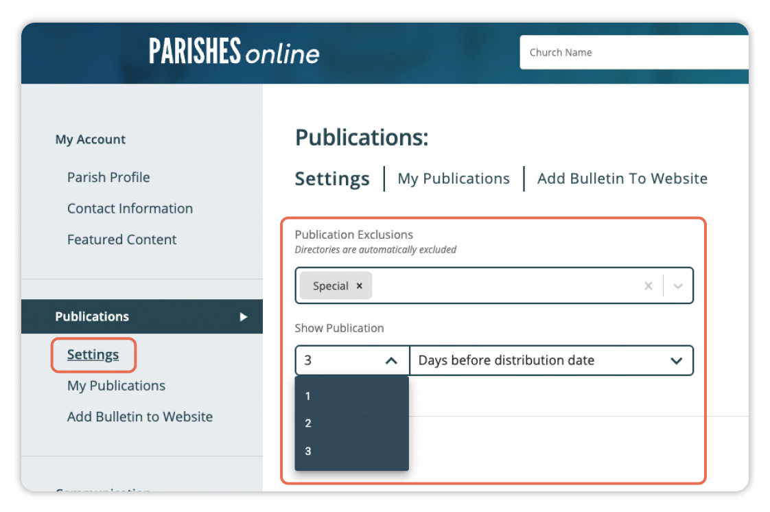 Buttons and scroll bar for Change date settings are circled.