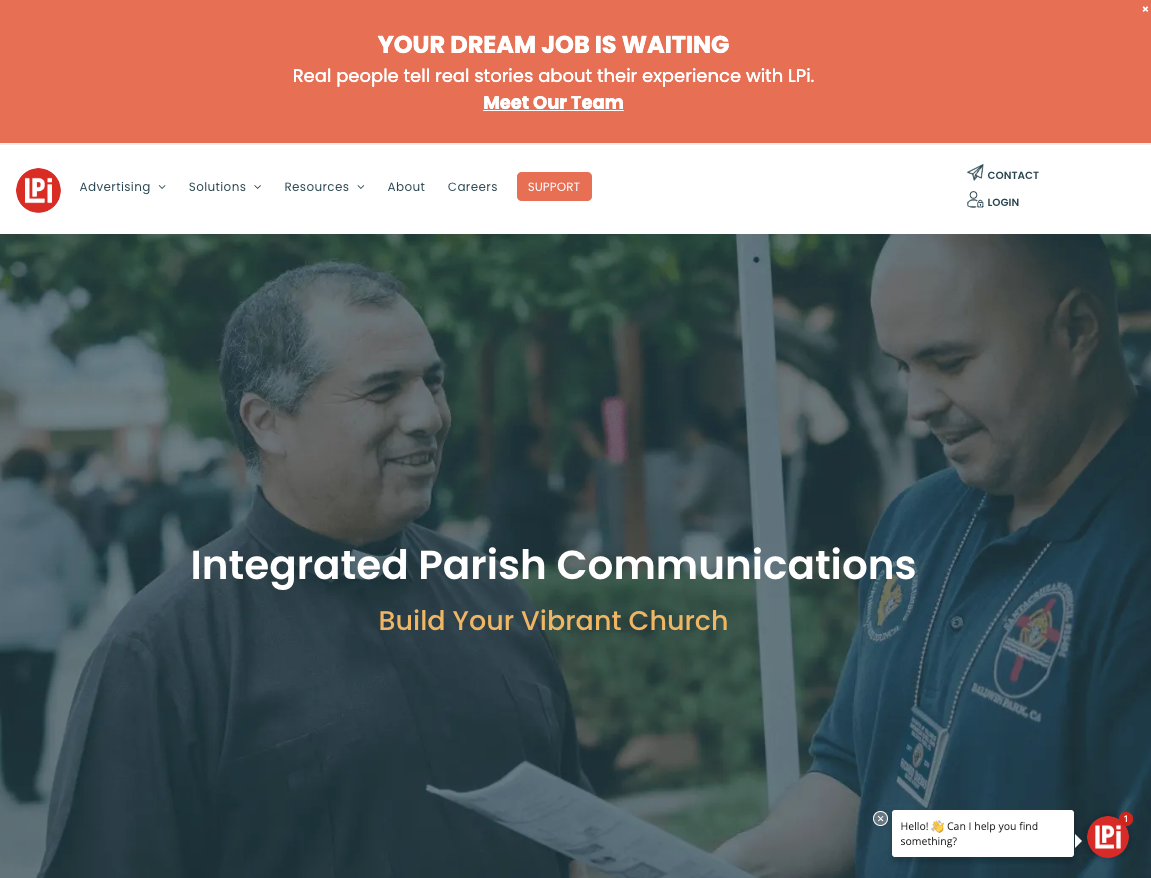 A screenshot of a website for integrated parish communications.