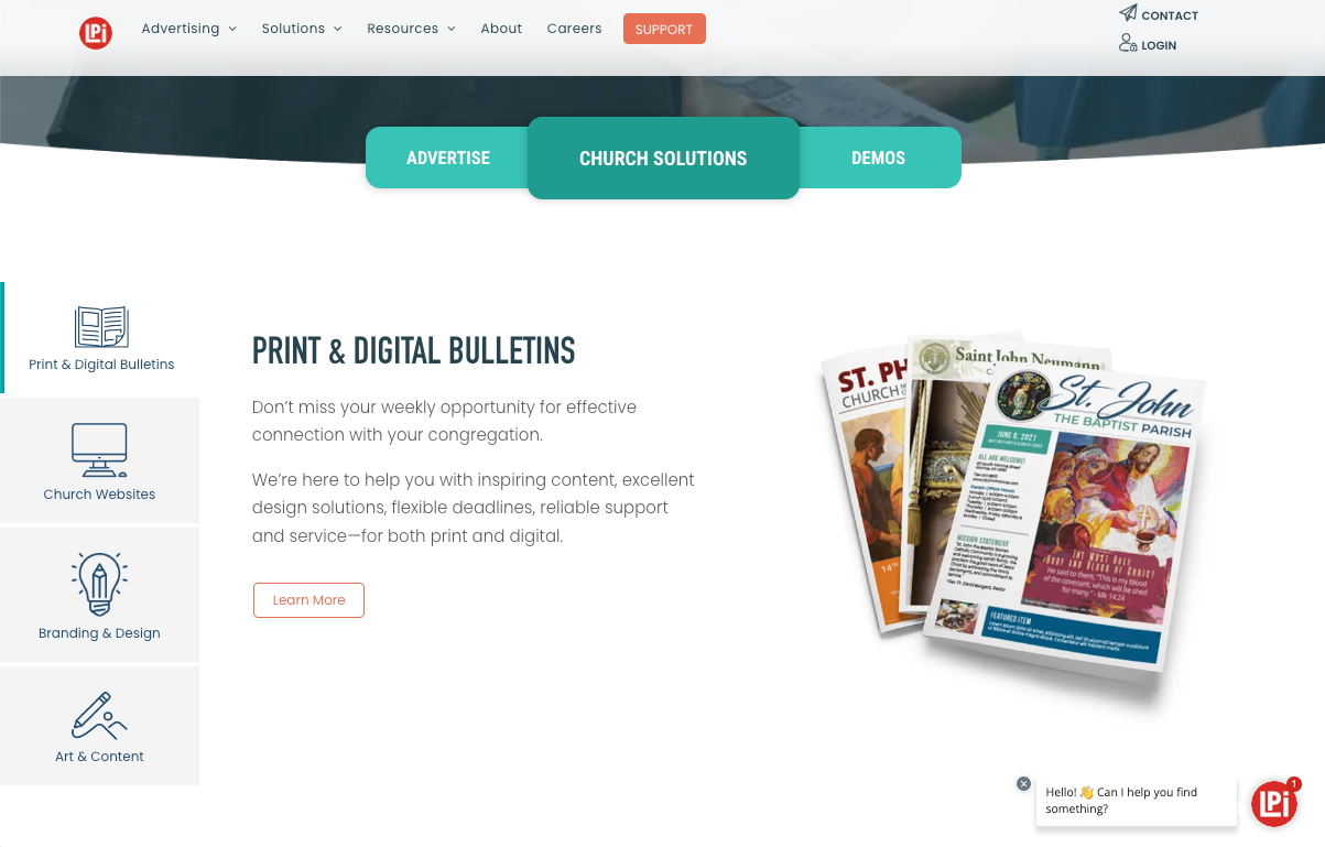 A screenshot of a website for print and digital bulletins.