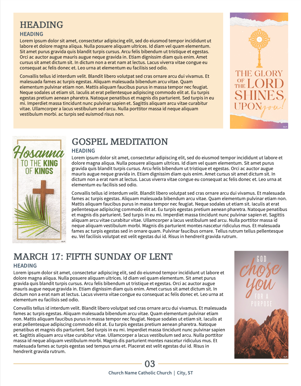 Bulletin page with Catholic topics.