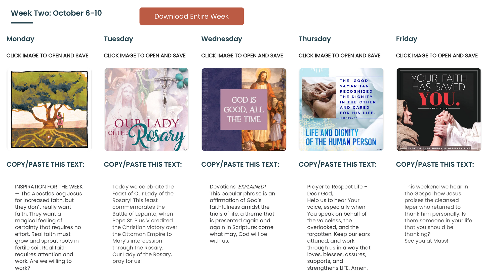 Image of LPi's Social Media Content Calendar, featuring daily images and text