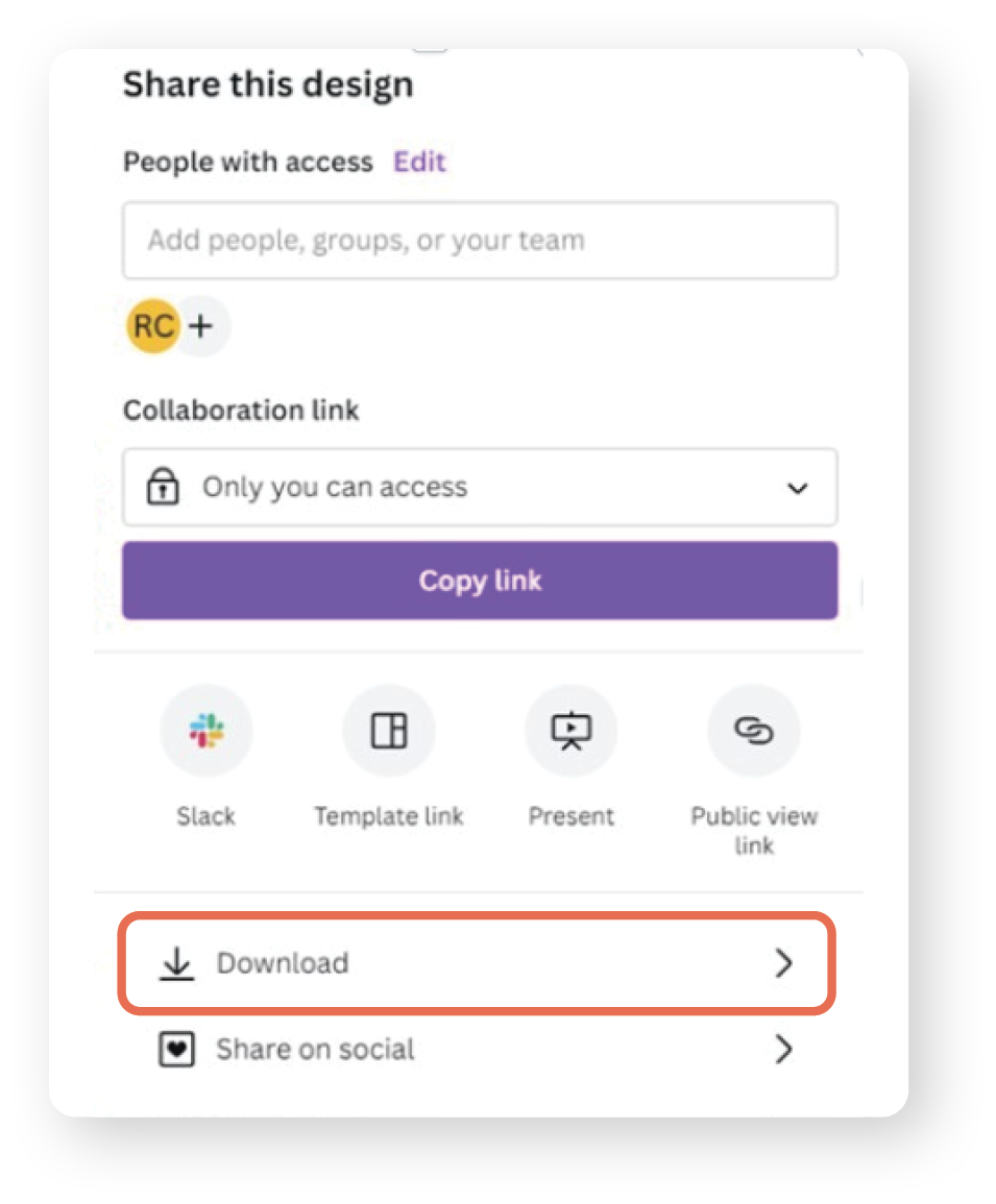 Image of screen with Download highlighted