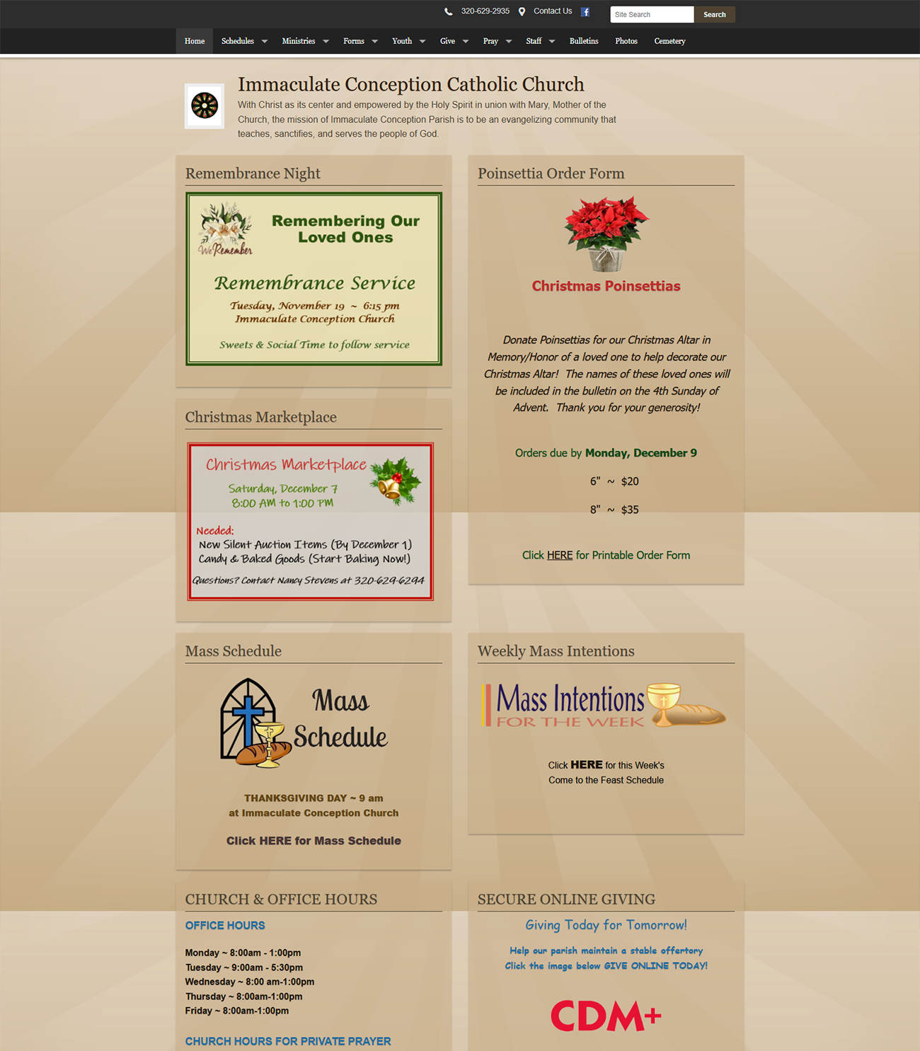 A web page for a Parish using beige colorings.