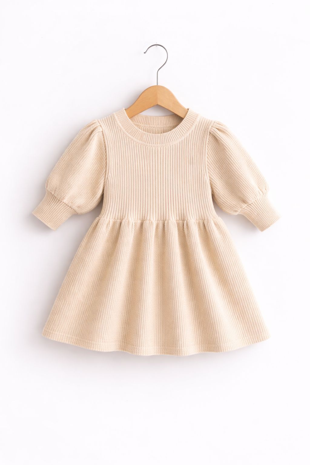 Beige Ribbed Knit Jurkje