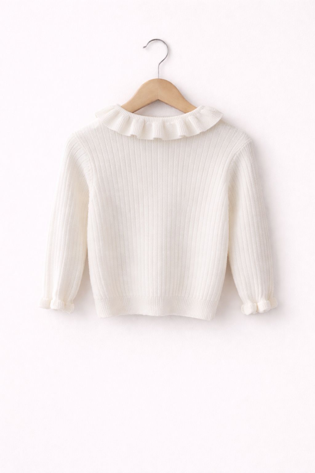 Off-White Meisjes Trui met Ruffle Kraag – Stijlvolle Kinder Trui