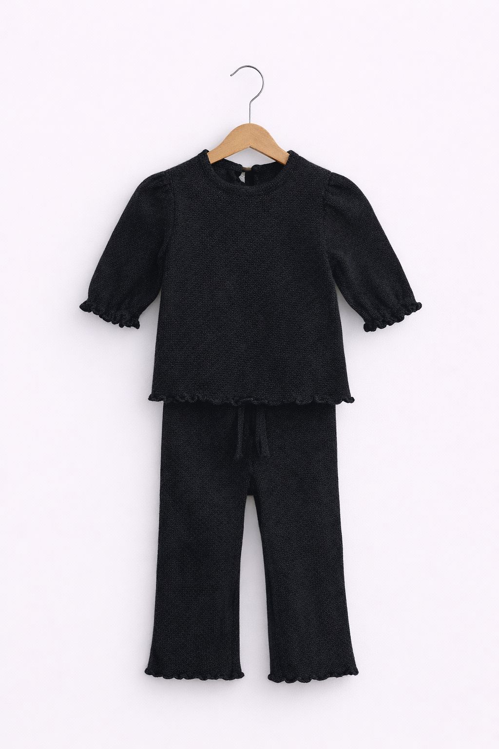 Ribbed 2-delige Kinder Set – Zwart