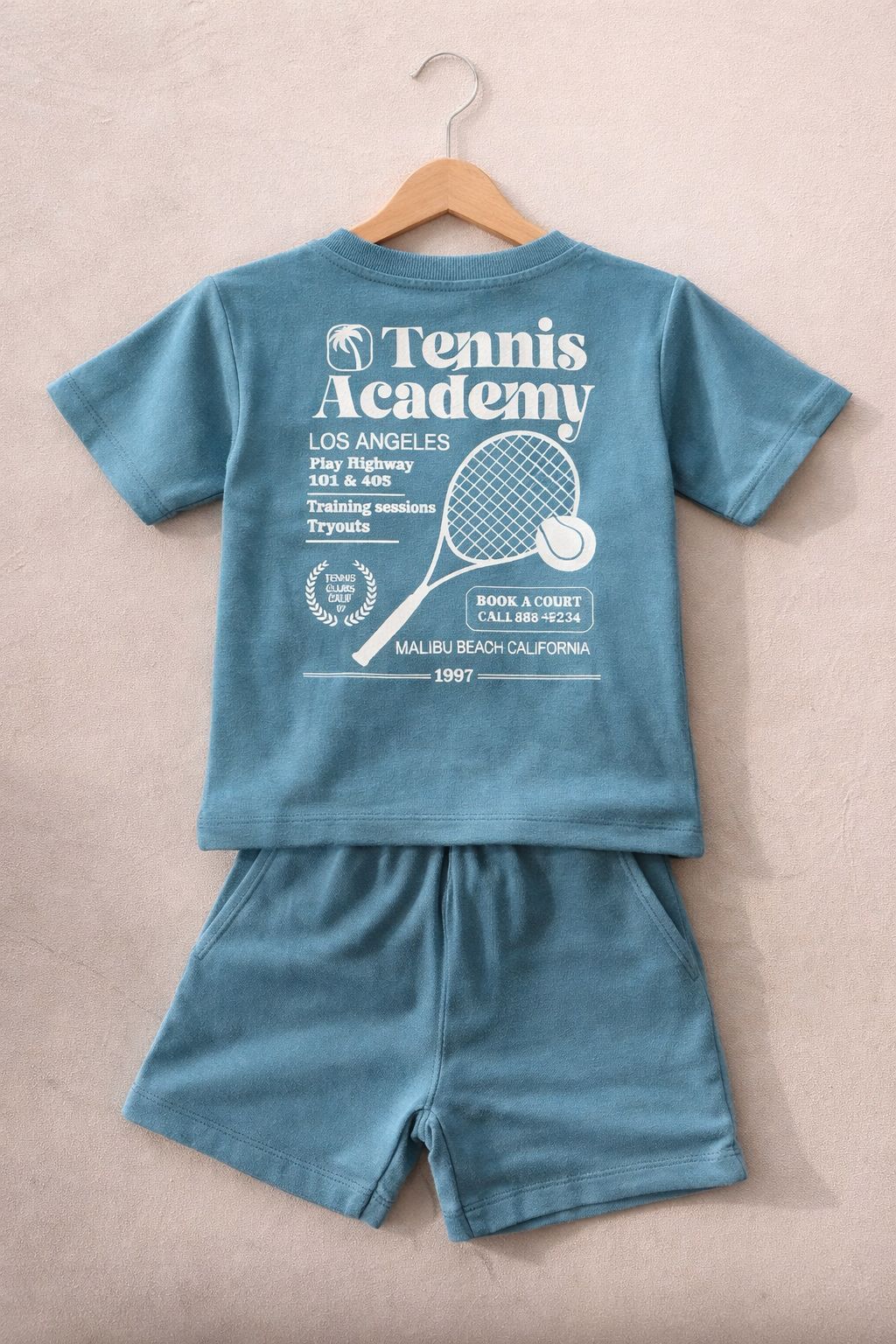 Kinder Zomer Set – T-shirt en Short Tennis Academy – Comfortabele Jongens Outfit Blauw