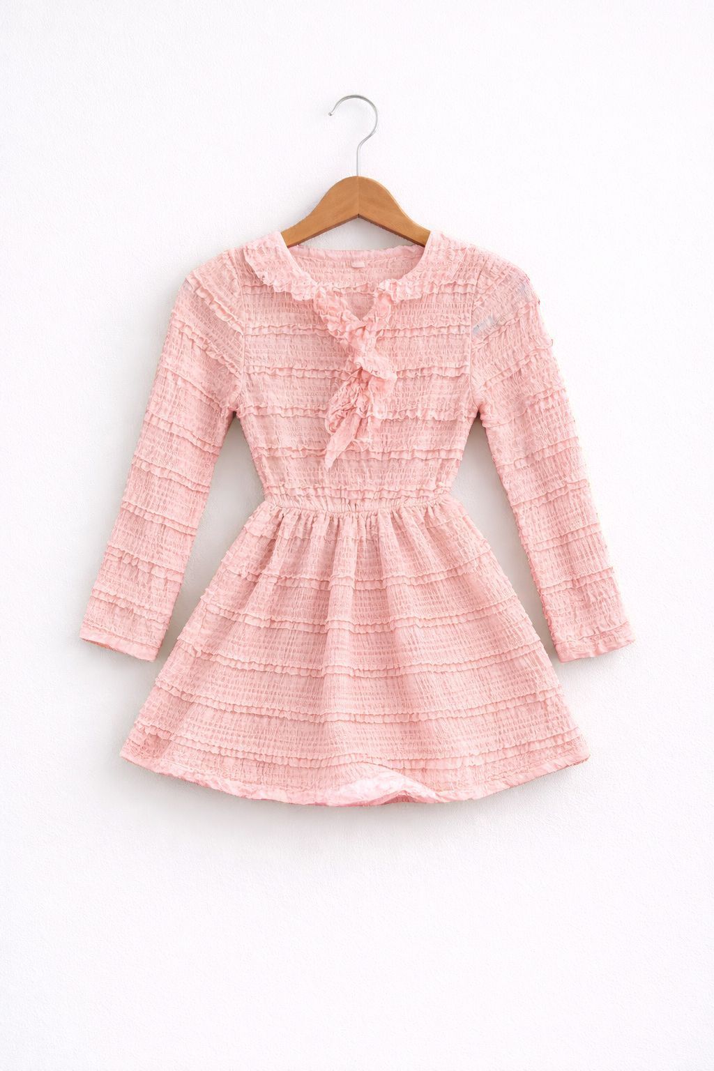 Roze Meisjes Jurk met Ruffles – Lange Mouwen