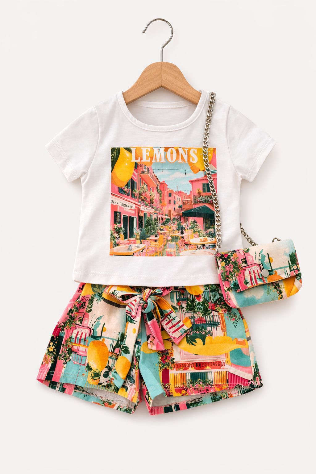 Meisjes Zomerset “Lemons” – T-shirt, Short & Tasje