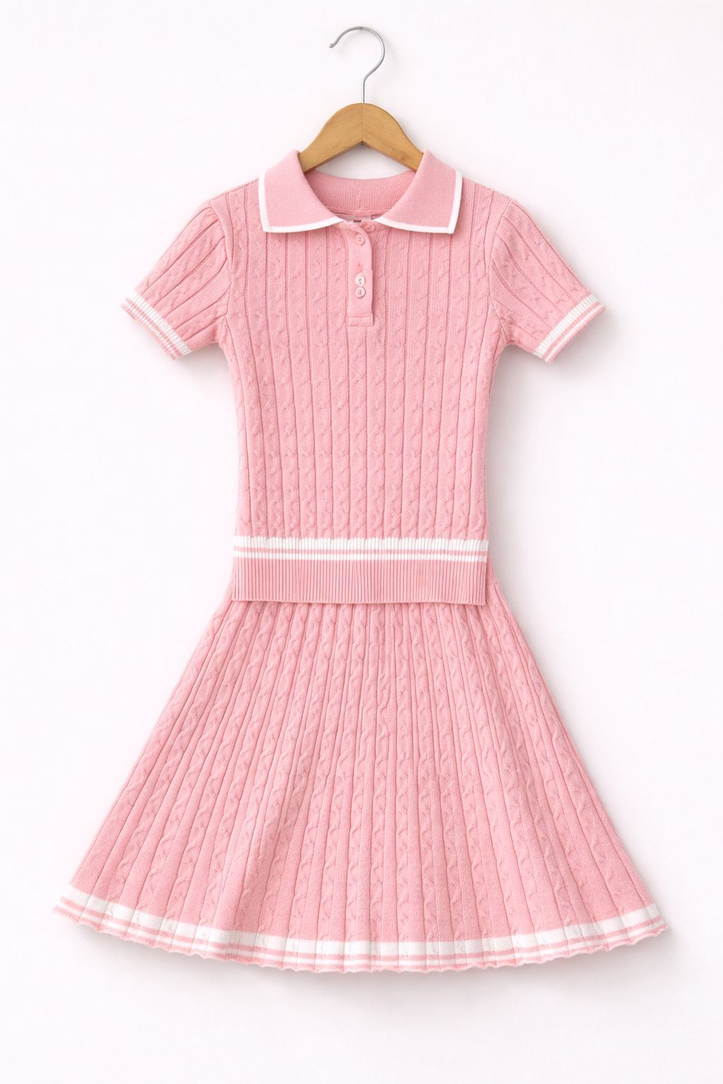 Meisjes Roze Rib 2-delig – Elegante Gebreide set