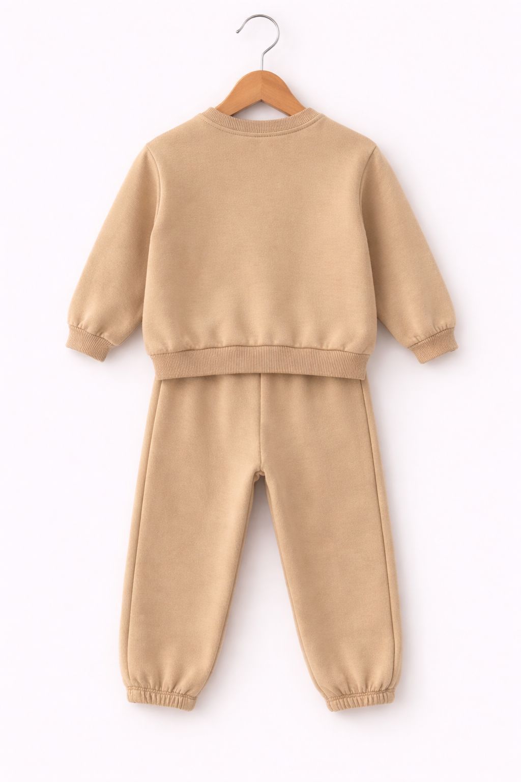 Beige Baby Joggingpak Set met Bloem Borduursel