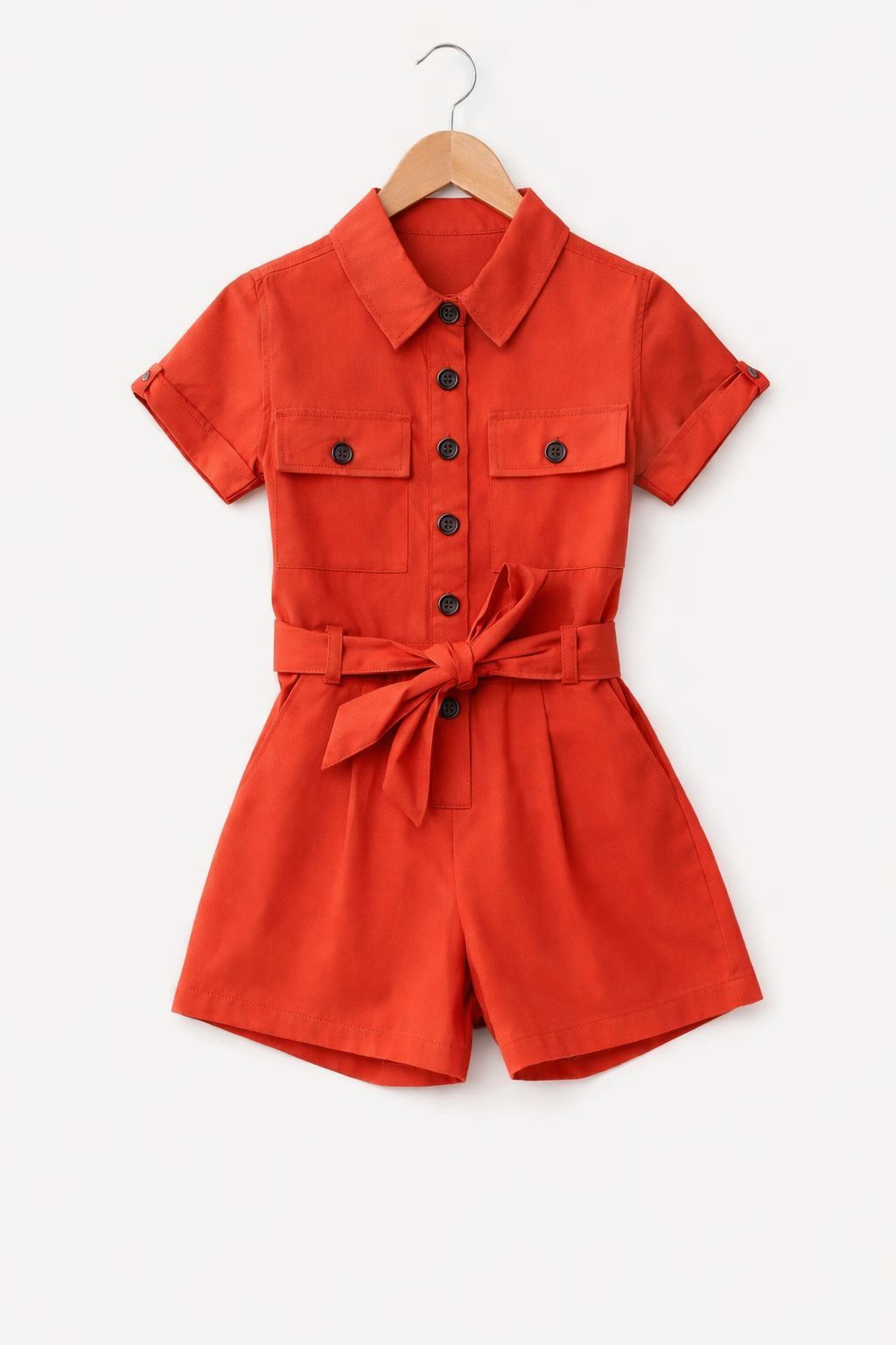 Oranje Playsuit Meisje met Knoopsluiting en Strikceintuur