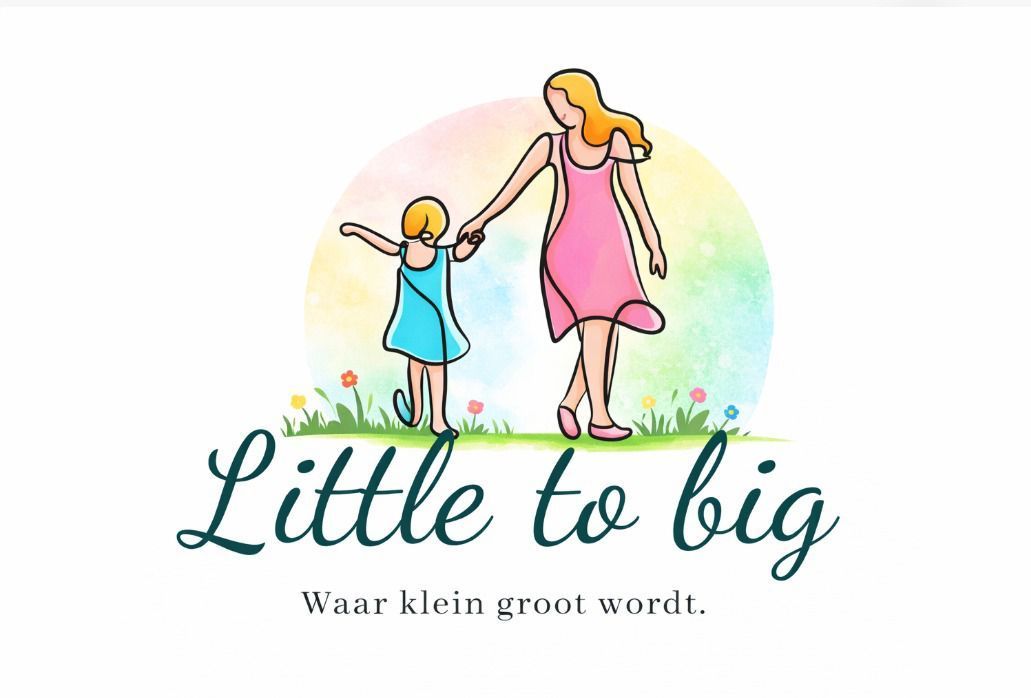 Logo met een aquarelillustratie van een persoon die met een kind loopt, boven de tekst
