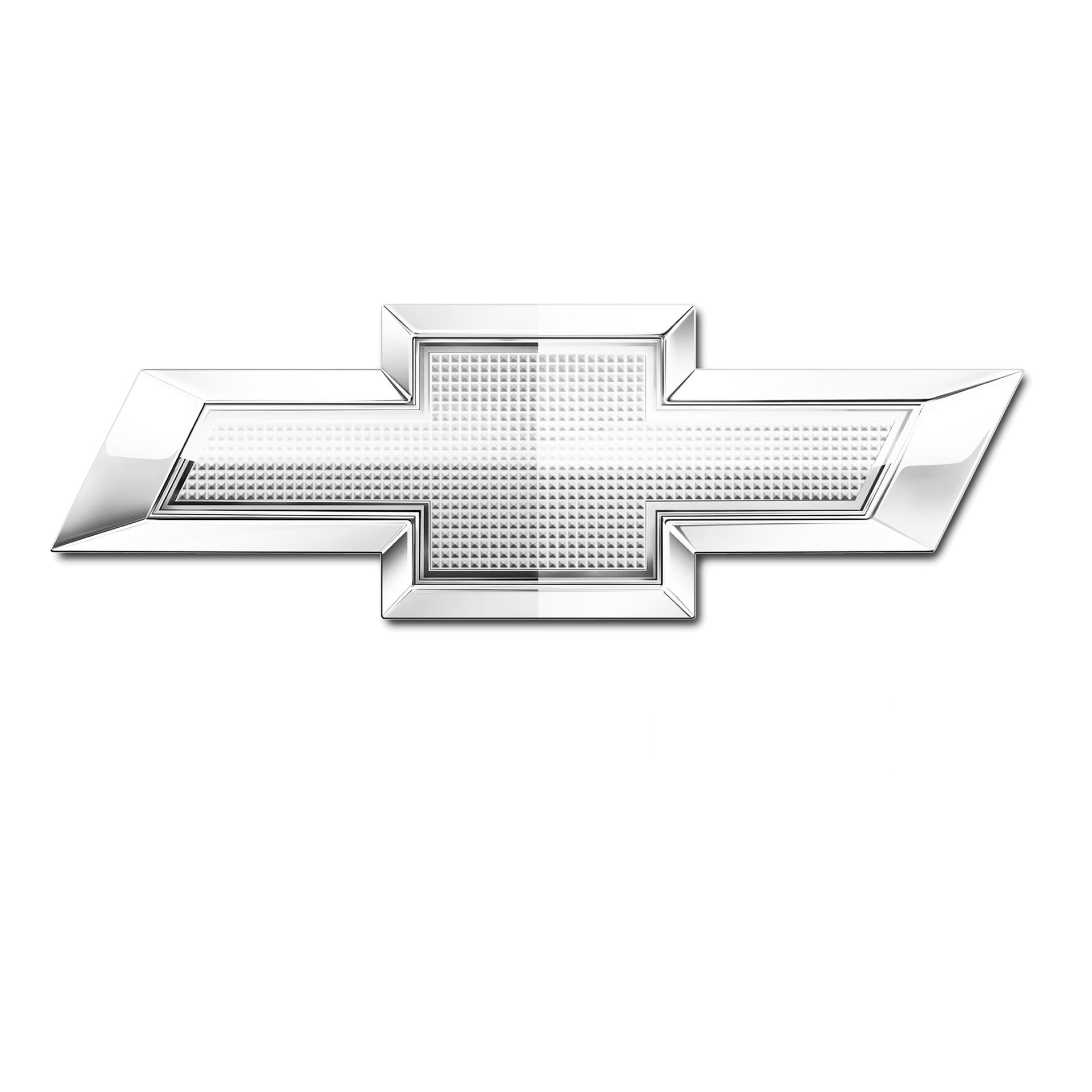 A silver chevrolet logo on a white background.