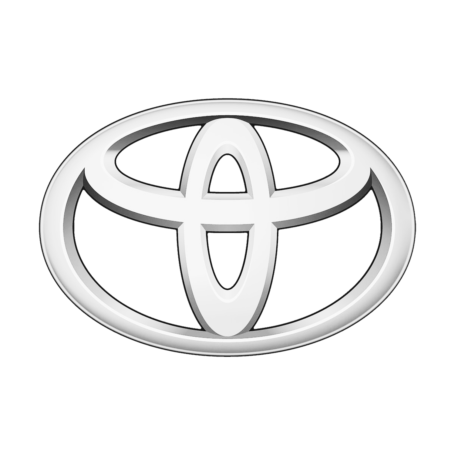 A silver toyota logo on a white background