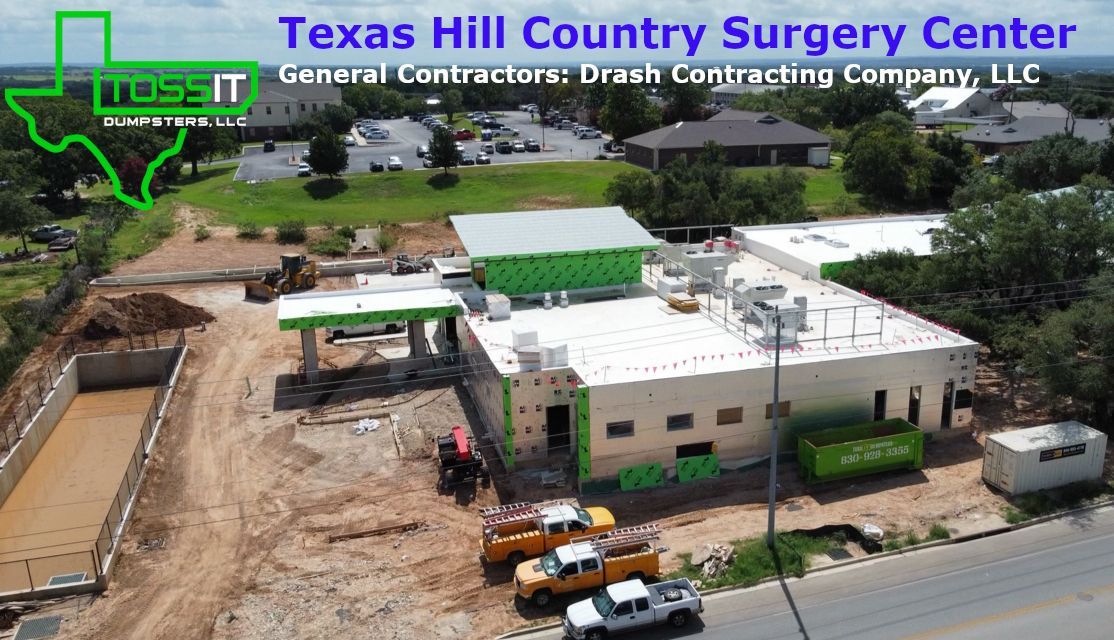 Commercial Jobsite Dumpster Rental and Portable Toilet Rental in Fredericksburg, Texas.